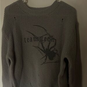 Gray Sweater with Spider Design